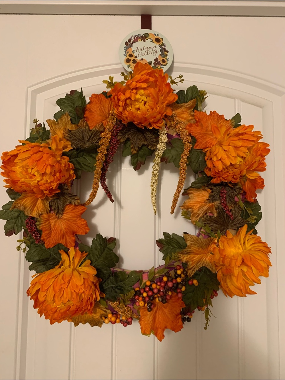 Autumn Orange Floral Wreath - Seasonal Door Decoration